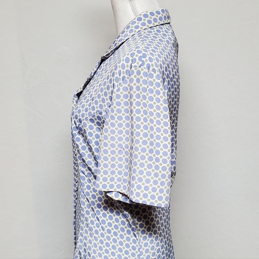 VINTAGE 1980s Leslie Fay Cornflower Blue Green Polka Dot Strappy Back Maxi Dress - Picture 9 of 14